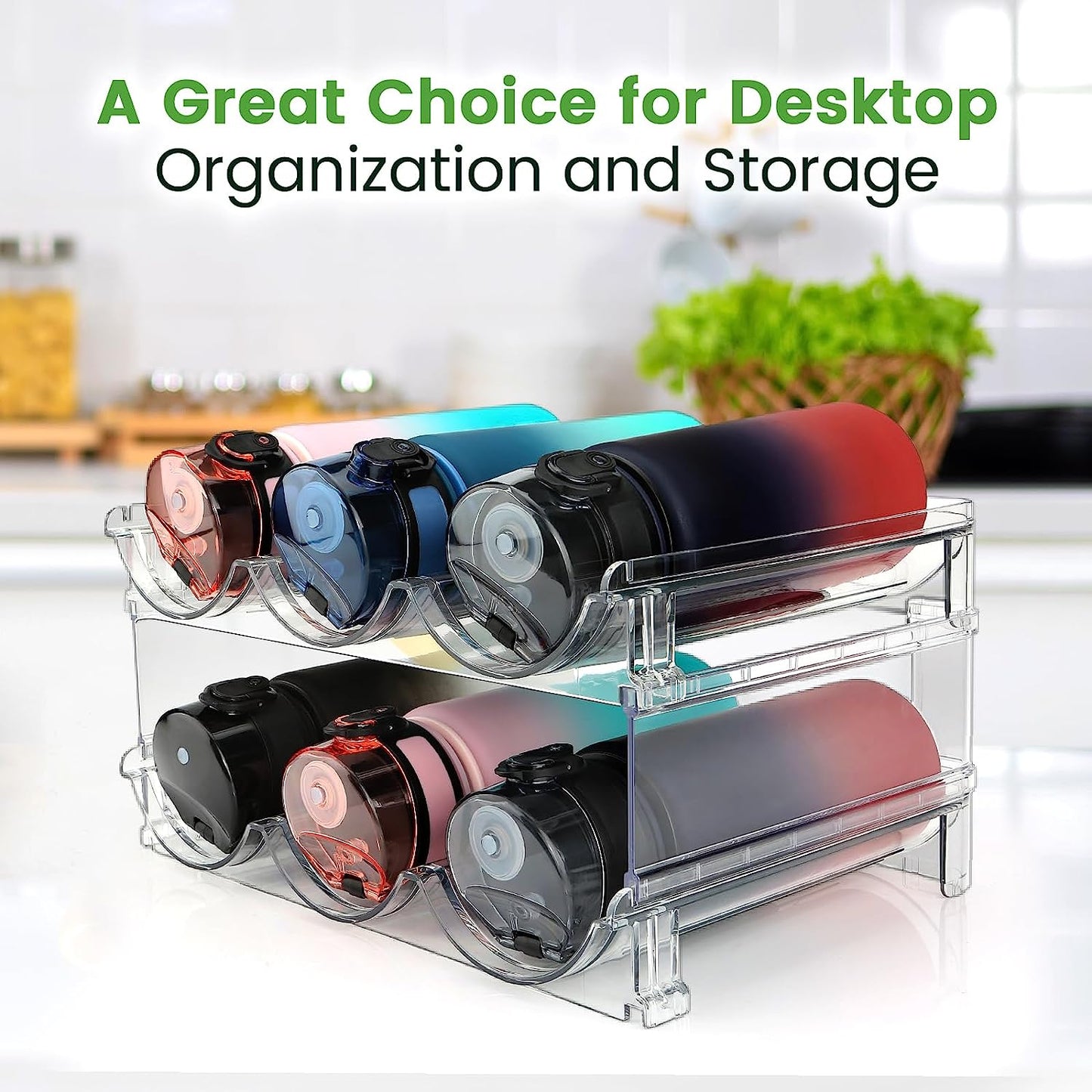 Maximize Your Space with Our Stackable Water Bottle Organizer - 2 Pack Clear Lucite Storage Racks for Cabinets and Refrigerators