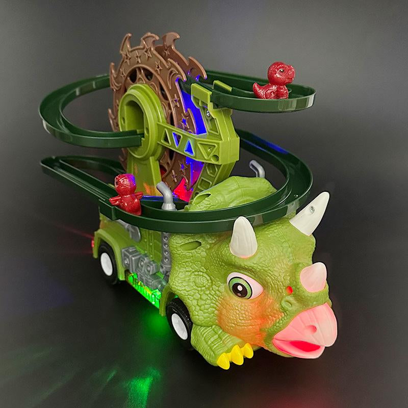 Toddler Toys for Interactive Fun Gifts Sensory Newborn Cute Stair Climbing Dinosaur Track Toy Car Triceratops Sliding Universal Rotating Car Electric Toy Grandson Gift Ideas Early Education Kids Birthday Christmas Gift Idea