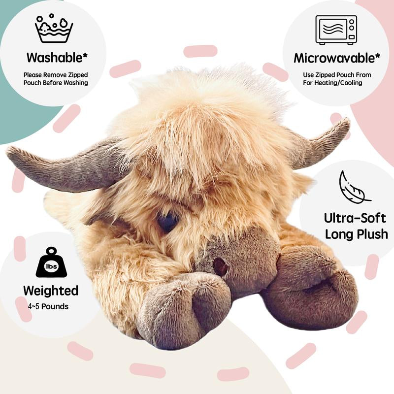 Uoozii 20-24" | 4-5 Pounds Highland Cow Capybara Cat Dog Dinosaur Sloth Elephant Axolotl Bear Weighted Stuffed Animals with Unscented Microwavable Heating Pad, Coolable Heatable Weighted Plush Warm Gift for Stress & Period Pain Relief