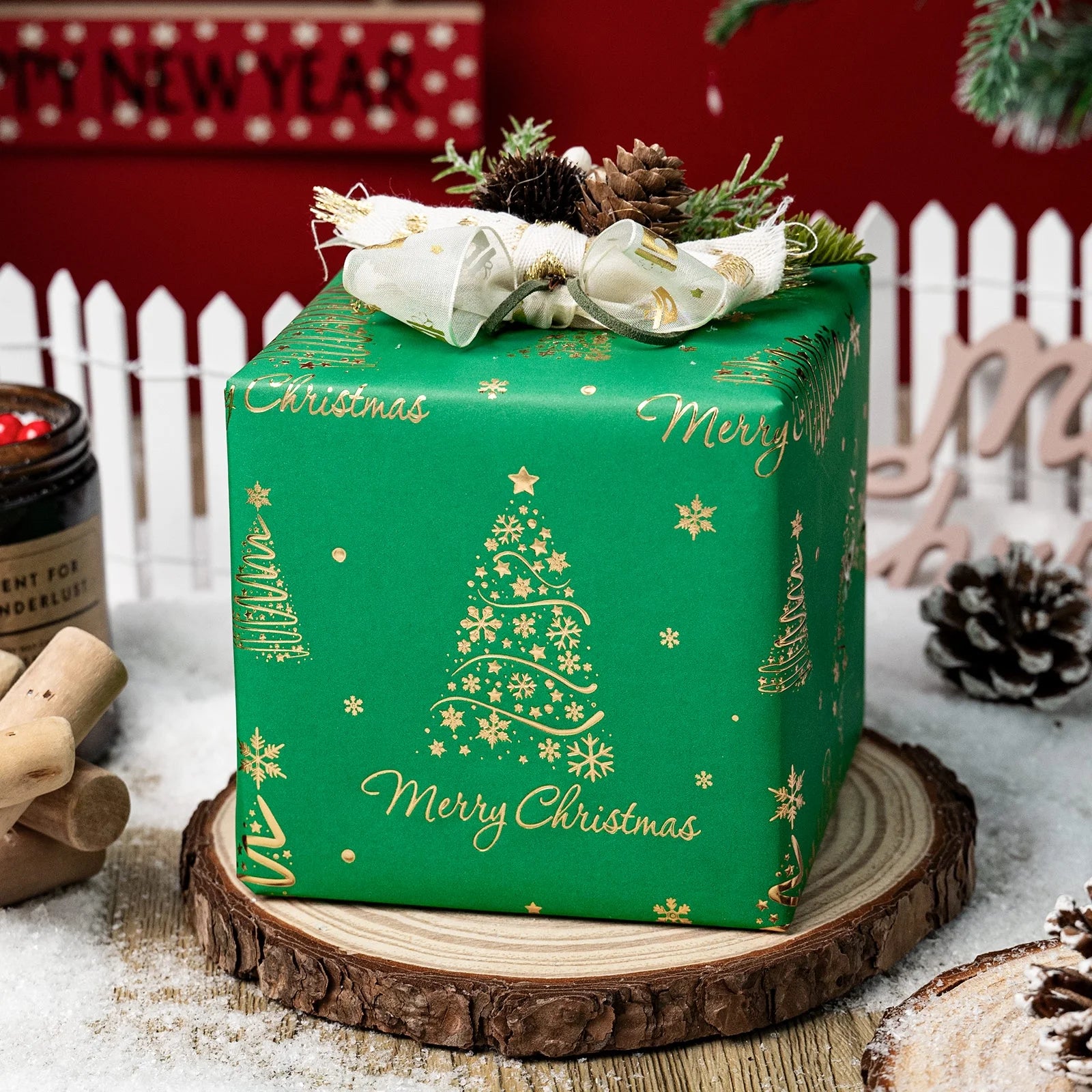 3D Embossed Tree Christmas Wrapping Paper Roll with Foil Shine for Christmas,Birthday,Holiday,Party - 17 in X 33 Ft