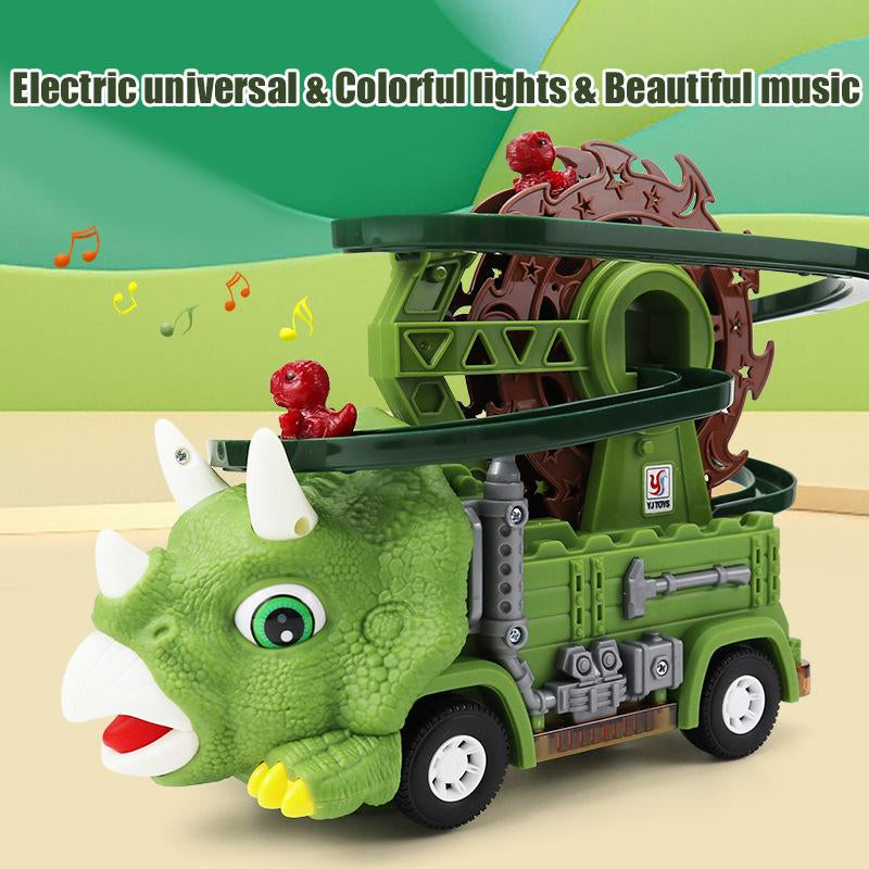 Toddler Toys for Interactive Fun Gifts Sensory Newborn Cute Stair Climbing Dinosaur Track Toy Car Triceratops Sliding Universal Rotating Car Electric Toy Grandson Gift Ideas Early Education Kids Birthday Christmas Gift Idea