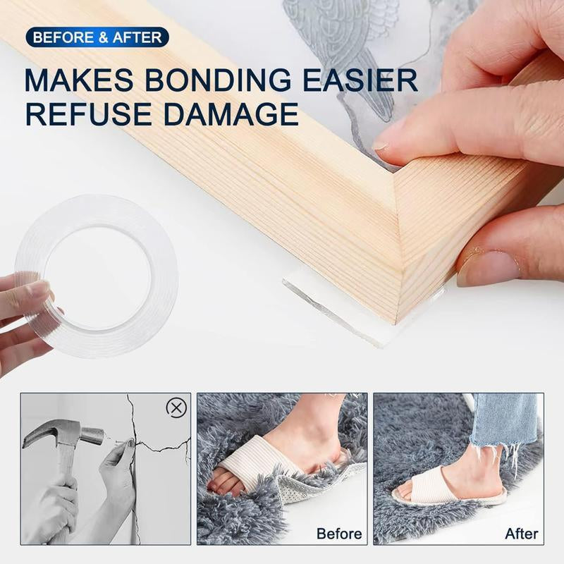 Hanging Adhesive Strips Clear Mounting Tape Picture,Double Sided Tape Heavy Duty(9.85Ft),Nano Double Sided Adhesive Tape,High-Strength Adhesive Tape Suitable for Daily Use in Offices, Home Kitchens, and Dormitories.