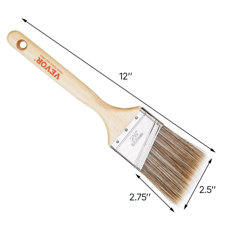 VEVOR Paint Brushes, 12 Piece Angle Paint Brush, Treated Wood Handle, Paint Brush Set for All Latex and Oil Paints & Stains, Wood Stain Brushes for Cabinets, Walls, Fences, Interior & Exterior Use