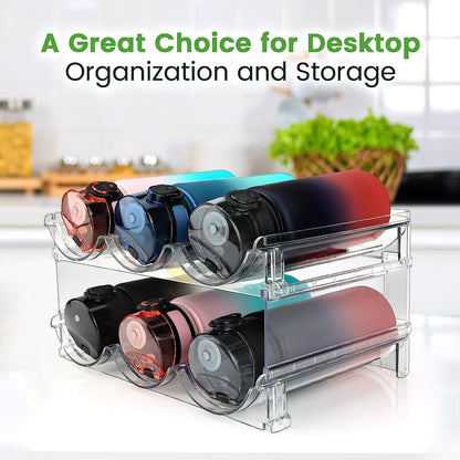 Maximize Your Space with Our Stackable Water Bottle Organizer - 2 Pack Clear Lucite Storage Racks for Cabinets and Refrigerators