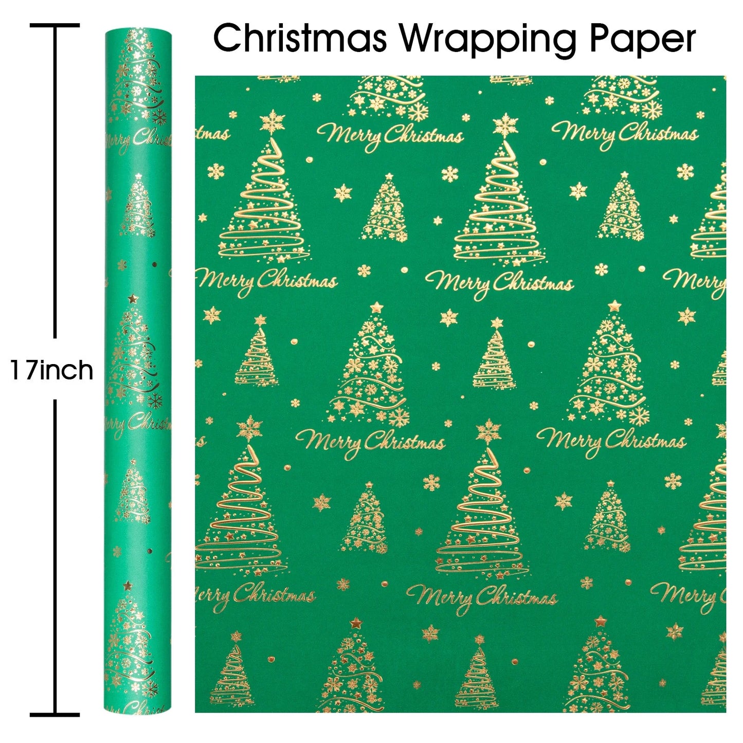 3D Embossed Tree Christmas Wrapping Paper Roll with Foil Shine for Christmas,Birthday,Holiday,Party - 17 in X 33 Ft