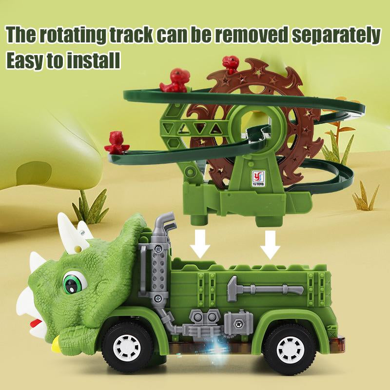 Toddler Toys for Interactive Fun Gifts Sensory Newborn Cute Stair Climbing Dinosaur Track Toy Car Triceratops Sliding Universal Rotating Car Electric Toy Grandson Gift Ideas Early Education Kids Birthday Christmas Gift Idea