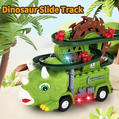 Toddler Toys for Interactive Fun Gifts Sensory Newborn Cute Stair Climbing Dinosaur Track Toy Car Triceratops Sliding Universal Rotating Car Electric Toy Grandson Gift Ideas Early Education Kids Birthday Christmas Gift Idea