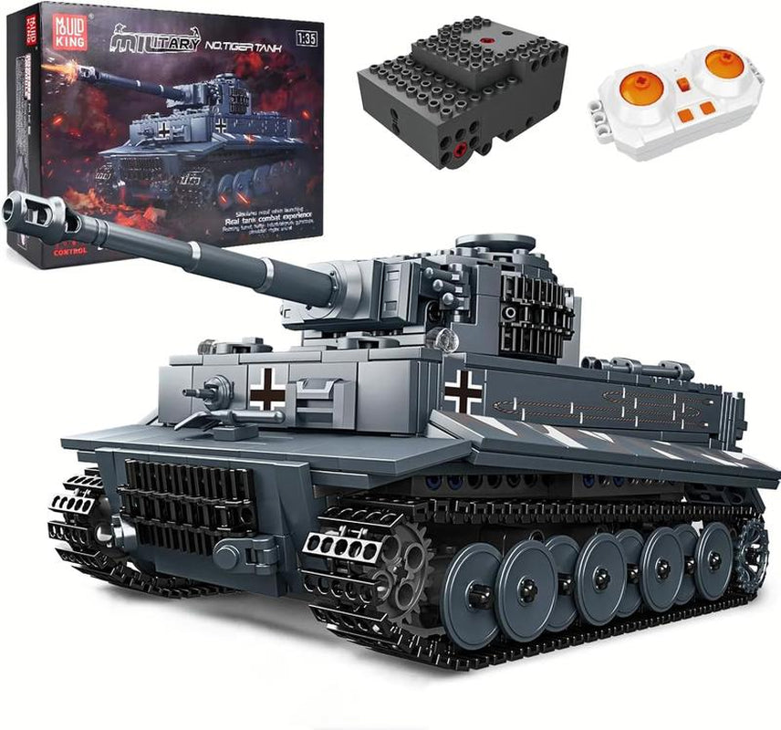 Mould King 20014 Tiger Tank Building Blocks Toy MOC Technology Military Vehicle Model Construction Blocks with Remote Controller RC Truck Model Building Toys Unisex Easy Assembly STEM Projects for Kids