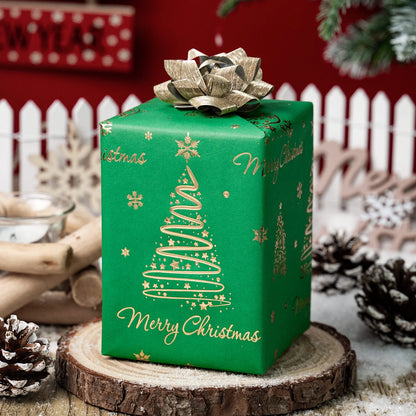 3D Embossed Tree Christmas Wrapping Paper Roll with Foil Shine for Christmas,Birthday,Holiday,Party - 17 in X 33 Ft