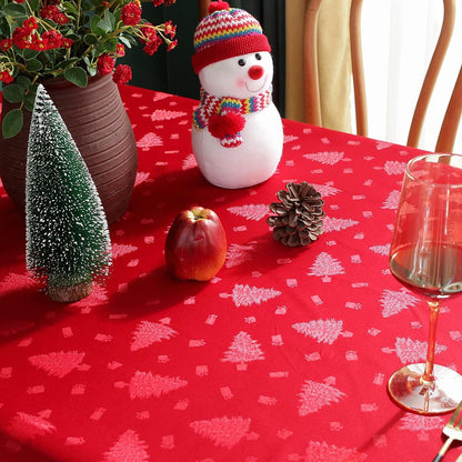 Christmas Tablecloth Rectangle, Jacquard Table Cloth Spillproof and Wrinkle Resistant with Christmas Tree Patterns for Dining Room & Holiday Decoration (Red, Rectangle/Oblong, 52" X 70" (4-6 Seats))