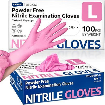 Nitrile Exam Gloves, Powder-Free Latex-Free Disposable Glove for Medical Cooking Esthetician Cleaning, Pink 100 Pcs