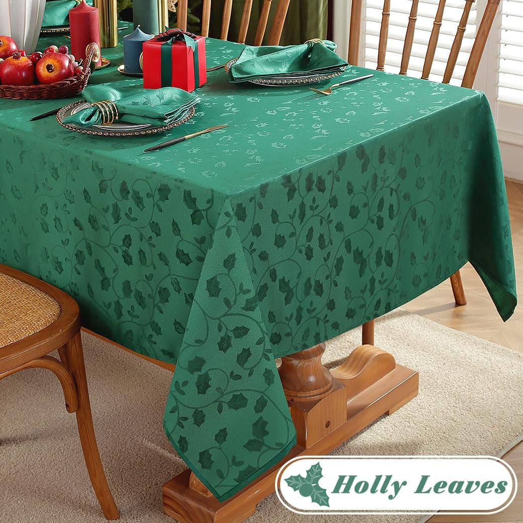 Christmas Cloth Napkins Set of 4, Washable Napkins with Jacquard Leaves, Heavyweight Fabric Napkins for Restaurant Party Dinner Decor (20" X 20", Green)