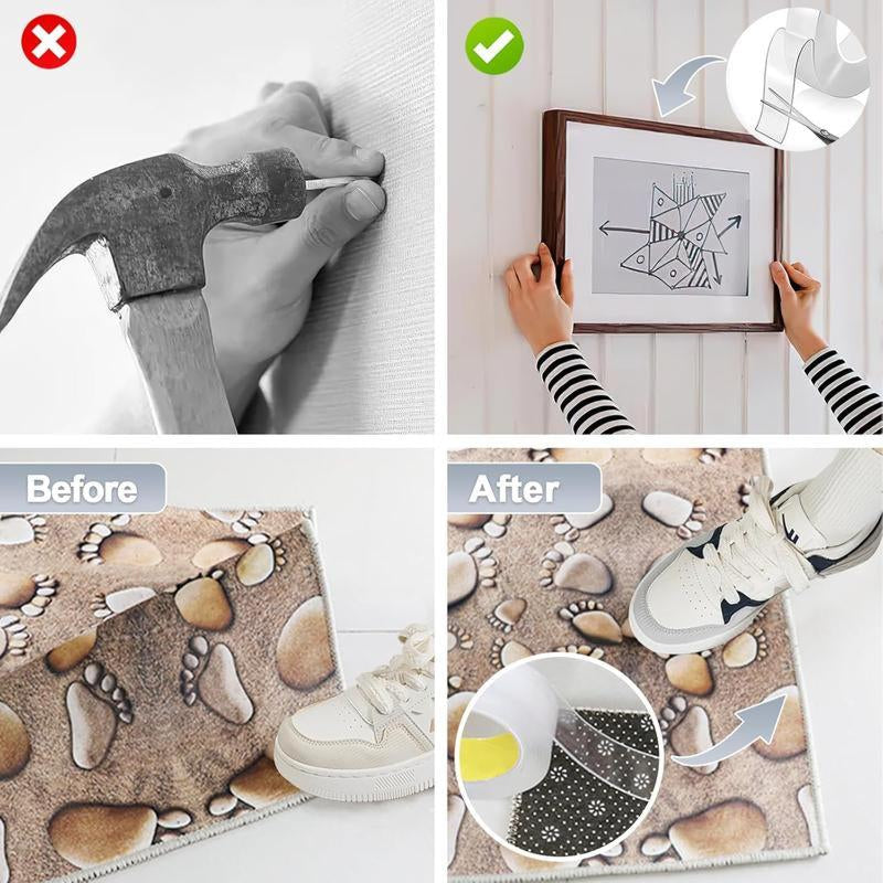 Hanging Adhesive Strips Clear Mounting Tape Picture,Double Sided Tape Heavy Duty(9.85Ft),Nano Double Sided Adhesive Tape,High-Strength Adhesive Tape Suitable for Daily Use in Offices, Home Kitchens, and Dormitories.