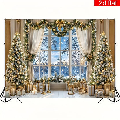 2D Flat Banner 1Pc Christmas Party Banner Indoor Christmas Tree Window Pattern Photography Backdrop Polyester Bright Durable Winter New Year Holiday Wall Decoration Living Room Outdoor Sign Ornaments
