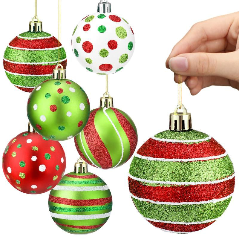Christmas Ball Ornaments Set for Xmas Tree, Green Christmas Monster Decorations, Shatterproof Glittering Hanging Xmas Balls, Funny Lime Green Furry Christmas Decor, Cute Hanging Ornament with Red Bow, Holiday Party Home Wall Decor, Christmas Gifts
