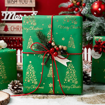 3D Embossed Tree Christmas Wrapping Paper Roll with Foil Shine for Christmas,Birthday,Holiday,Party - 17 in X 33 Ft