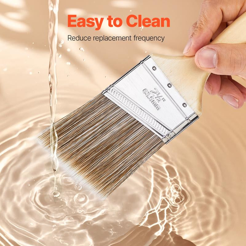 VEVOR Paint Brushes, 12 Piece Angle Paint Brush, Treated Wood Handle, Paint Brush Set for All Latex and Oil Paints & Stains, Wood Stain Brushes for Cabinets, Walls, Fences, Interior & Exterior Use