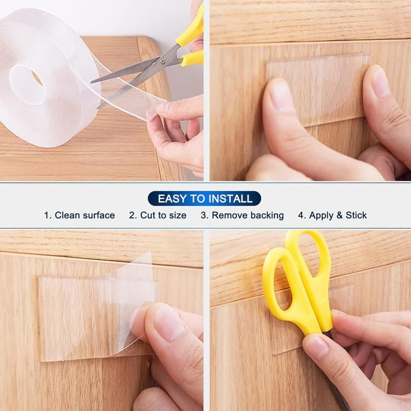 Hanging Adhesive Strips Clear Mounting Tape Picture,Double Sided Tape Heavy Duty(9.85Ft),Nano Double Sided Adhesive Tape,High-Strength Adhesive Tape Suitable for Daily Use in Offices, Home Kitchens, and Dormitories.