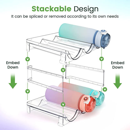 Maximize Your Space with Our Stackable Water Bottle Organizer - 2 Pack Clear Lucite Storage Racks for Cabinets and Refrigerators