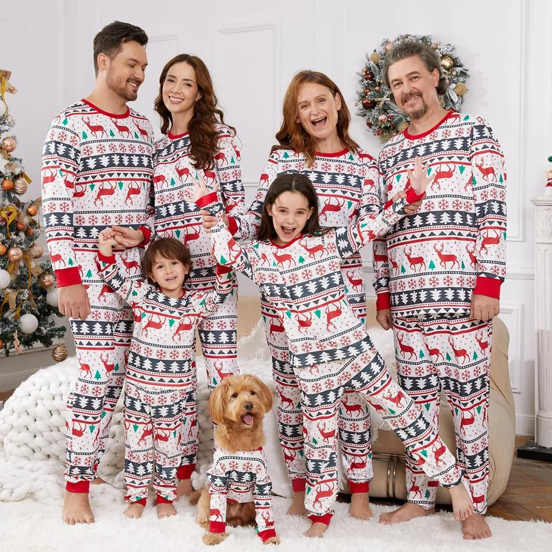 Patpat Christmas Pajamas Soft & Stretchy Fair Isle Reindeer Family Christmas Pajamas Matching Sets Christmas Tree Patterned Sleepwear Soft and Fun Xmas PJS for Women Men Couples Adult Kids Dogs,Cute Pajama,Cozy Pajamas Spingtok