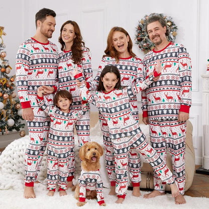 Patpat Christmas Pajamas Soft & Stretchy Fair Isle Reindeer Family Christmas Pajamas Matching Sets Christmas Tree Patterned Sleepwear Soft and Fun Xmas PJS for Women Men Couples Adult Kids Dogs,Cute Pajama,Cozy Pajamas Spingtok