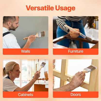 VEVOR Paint Brushes, 12 Piece Angle Paint Brush, Treated Wood Handle, Paint Brush Set for All Latex and Oil Paints & Stains, Wood Stain Brushes for Cabinets, Walls, Fences, Interior & Exterior Use