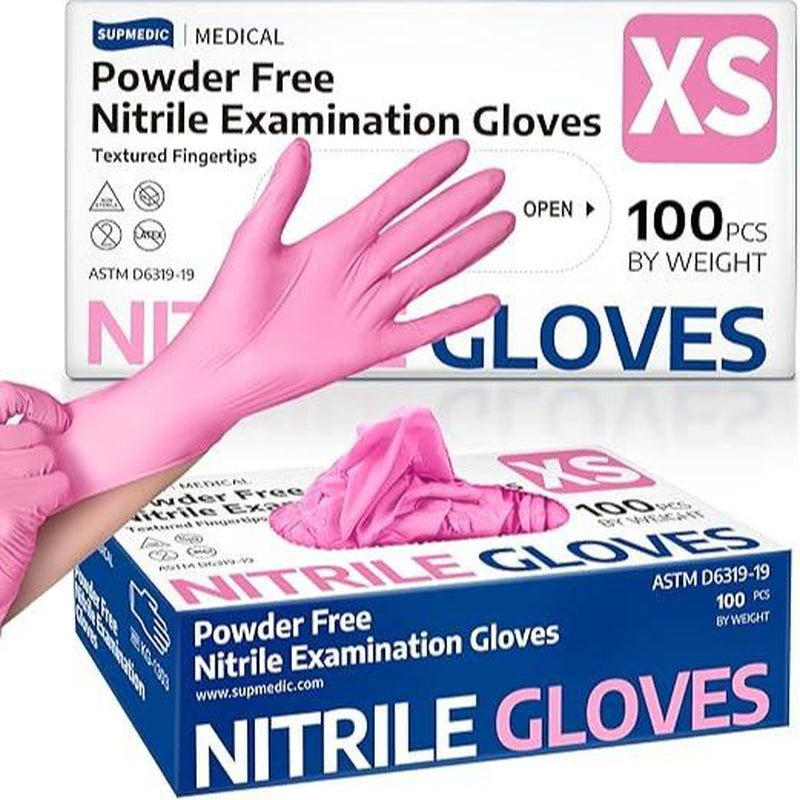 Nitrile Exam Gloves, Powder-Free Latex-Free Disposable Glove for Medical Cooking Esthetician Cleaning, Pink 100 Pcs