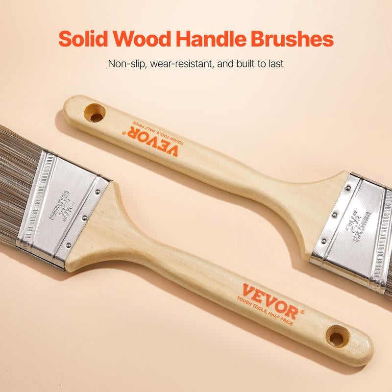 VEVOR Paint Brushes, 12 Piece Angle Paint Brush, Treated Wood Handle, Paint Brush Set for All Latex and Oil Paints & Stains, Wood Stain Brushes for Cabinets, Walls, Fences, Interior & Exterior Use
