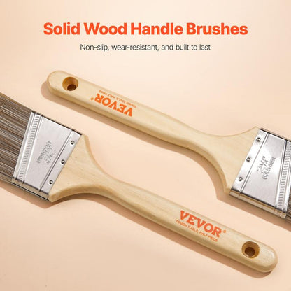VEVOR Paint Brushes, 12 Piece Angle Paint Brush, Treated Wood Handle, Paint Brush Set for All Latex and Oil Paints & Stains, Wood Stain Brushes for Cabinets, Walls, Fences, Interior & Exterior Use