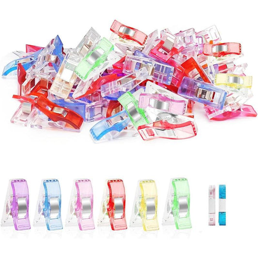 Plastic Clips, Multipurpose Sewing Clips Quilting Clips Assorted Colors Fabric Clips for Sewing Supplies Quilting, Sewing Quilting Supplies, 50 Count Clips, Add Two Rulers