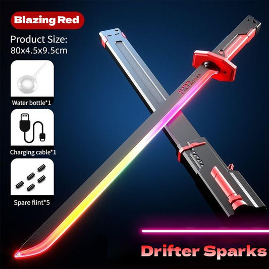 DKD Cyberpunk Neon Sword Lightsaber Toy 31.5" Spark Blade Sound & Fog Eight-Color Streaming Light Effect Type-C Rechargeable for Rave, Cosplay & Display