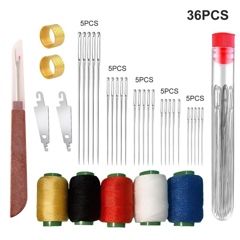 Oceantree Sewing Needles Kit 36Pcs/34Pcs Needle and Thread Kit with Upholstery Thread Needles Sewing Awl Seam Ripper for Car Seats Carpets Shoes Backpacks DIY Crafting