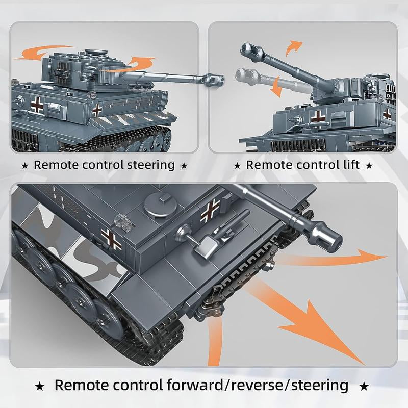 Mould King 20014 Tiger Tank Building Blocks Toy MOC Technology Military Vehicle Model Construction Blocks with Remote Controller RC Truck Model Building Toys Unisex Easy Assembly STEM Projects for Kids